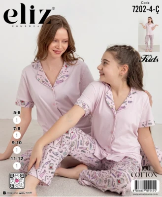ELİZ 7202-4-Ç ÇOCUK DÜĞMELİ PİJAMA TAKIM PUDRA