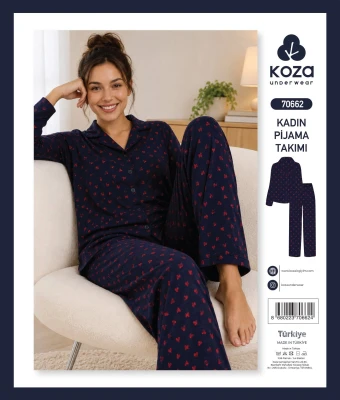 KOZA SOFT 70662 LACİVERT KADIN PİJAMA TAKIMI – M-XL
