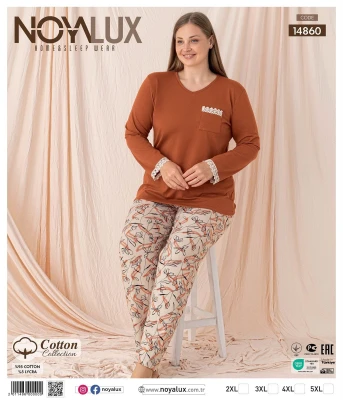 NOYALUX 14860 BİG COTTON CEPLİ UZUN KOLLU KADIN PİJAMA TAKIMI – 2XL-5XL