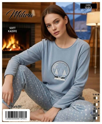 MİHRA 13313 R4751 VELVET LONG SLEEVE BOTTOM LONG LEG COVER SUIT