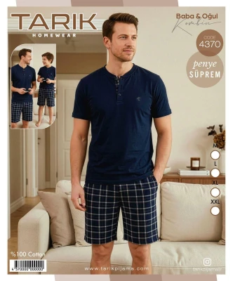 TARIK 4370 EKOSE DESEN KISA KOL LACİVERT M-XXL