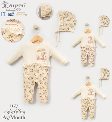 CAYZEN 1157 ÇİÇEKLİ TAVŞAN KIZ BEBEK TULUMU 3-9 AY