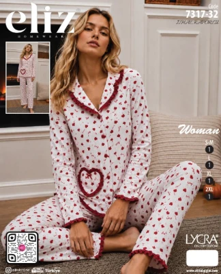 ELİZ 7317-32 İTHAL RAPORLU KALP CEPLİ PİJAMA TAKIMI