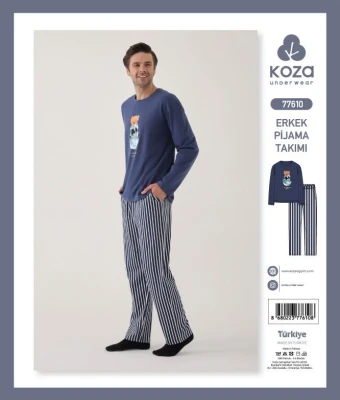 KOZA SOFT 77610 MAVİ ERKEK PİJAMA TAKIMI – M-XXL