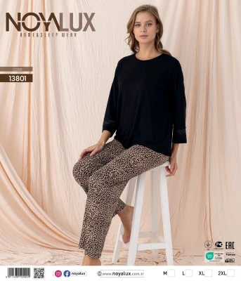NOYALUX 13801 BİSİKLET YAKA KADIN PİJAMA TAKIMI LEOPAR M-XXL