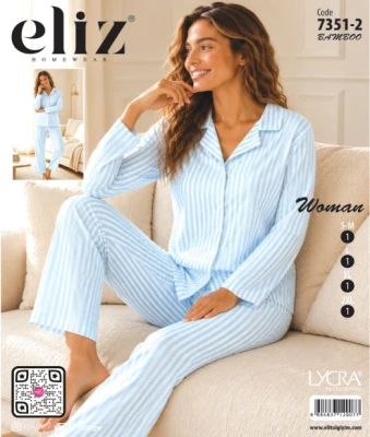 ELİZ 7351-2 KADIN DÜĞMELİ BAMBU PİJAMA TAKIMI