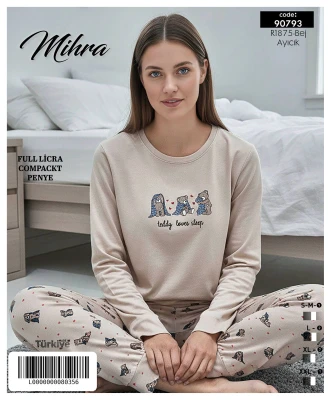 MİHRA 90793 R1875 LİKRALI SÜPREM BASKILI PAÇASI MANŞETLİ PİJAMA TAKIMI