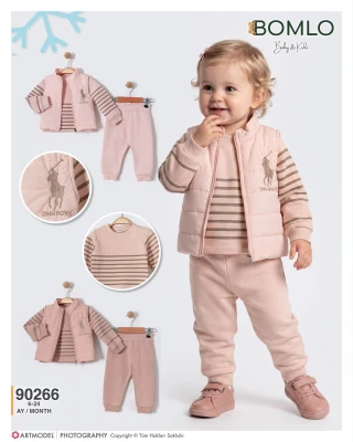 BOMLO 90266 DNN GIRLS NAKIŞLI YELEK 3'LÜ KIZ BEBEK TAKIM