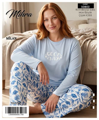 MİHRA 50802 R5111 MİLAN BASIC BATTAL PİJAMA TAKIMI BEYAZ 3XL-5XL