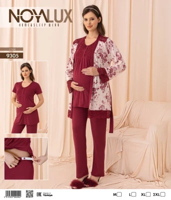 NOYALUX 9305 HAMİLE PİJAMA TAKIMI BORDO