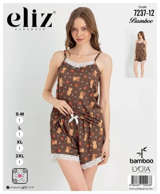ELİZ 7237-12 İP ASKILI ŞORT TAKIM KAHVERENGİ