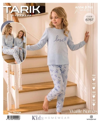 TARIK 6767 KIZ GEZ BOY WAFFLE KUMAŞ PİJAMA TAKIMI MAVİ 10-15 YAŞ