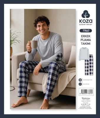 KOZA SOFT 77647 GRİ ERKEK PİJAMA TAKIMI – M-XXL