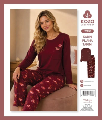 KOZA SOFT 70658 BORDO KADIN PİJAMA TAKIMI – M-XL