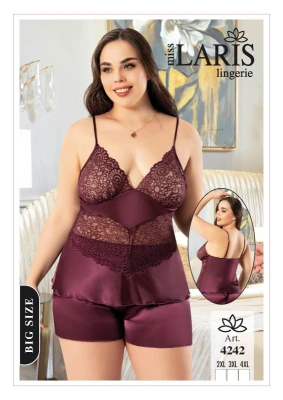 MİSS LARİS 4242 SATEN İP ASKILI ŞORTLU BATTAL TAKIM MÜRDÜM