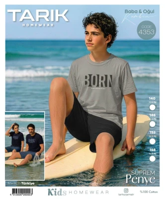 TARIK 4353 BORN BASKILI KISA KOL SORT GRİ 11-16YAS