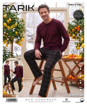 TARIK 4436 ERKEK İNTERLOK ROBALI PİJAMA TAKIMI BORDO M-XXL
