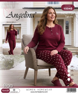 TARIK 10045 BAYAN NAKIŞLI BATTAL PİJAMA TAKIMI BORDO 2XL-5XL
