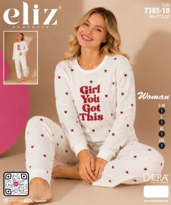 ELİZ 7385-10 WAFFLE KOMPLE DESENLİ BASIC PİJAMA TAKIMI