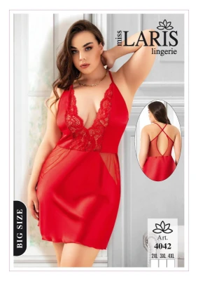 MİSS LARİS 4042 SATEN BATTAL GECELİK KIRMIZI