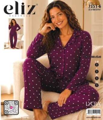 ELİZ 7351-6 KADIN DÜĞMELİ BAMBU PİJAMA TAKIMI