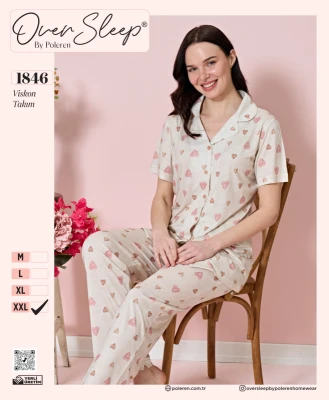 POLEREN 1846 BAYAN ÖNDEN DÜĞMELİ PİJAMA TAKIMI