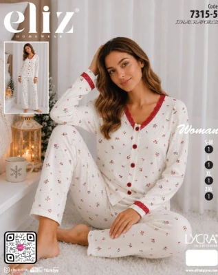 ELİZ 7315-5 İTHAL RAPORLU DANTELLİ PİJAMA TAKIMI