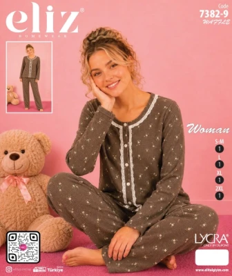 ELİZ 7382-9 WAFFLE DÜĞMELİ DANTELLİ PİJAMA TAKIMI