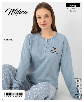 MİHRA 70930 R4182 WAFFLE PATLI REGLAN KOL TAKIM MAVİ