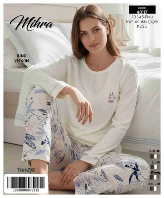 MİHRA 40117 R3345 RİNG VİSKON ÖN YAKASI BÜZGÜLÜ PİJAMA TAKIMI