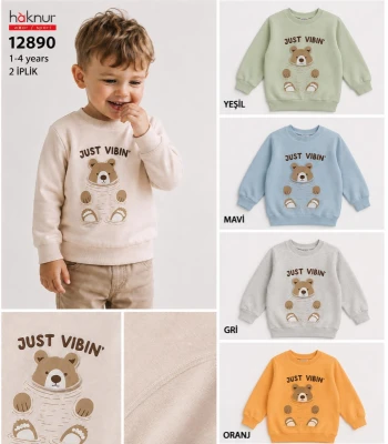 HAKNUR 12890 ERKEK ÇOCUK AYICIK APLİKELİ SWEAT 1-4 YAŞ