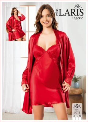 MİSS LARİS 5072 SATEN SABAHLIKLI 2'Lİ TAKIM KIRMIZI