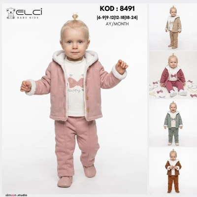 ELCİBABY 8491 KIZ BEBEK 3'LÜ TAKIM CEKETLİ 6-24 AY