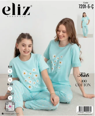 ELİZ 7201-5-Ç ÇOCUK MANŞETLİ PİJAMA TAKIM MAVİ