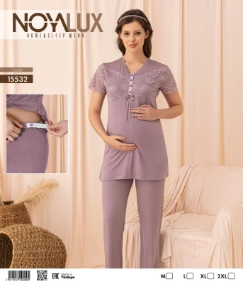 NOYALUX 15532 HAMİLE PİJAMA TAKIMI LİLA