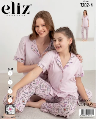 ELİZ 7202-4 BAYAN DÜĞMELİ PİJAMA TAKIM PUDRA