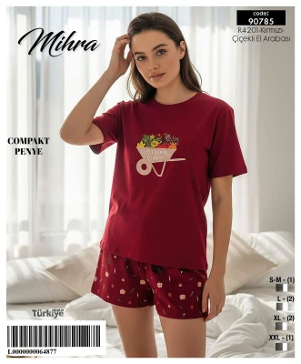 MİHRA 90785 R4201 SÜP.-PEN. K.KOL ŞORT Kırmızı-Çiç