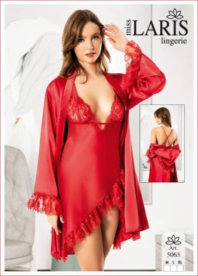 MİSS LARİS 5063 SATEN SABAHLIKLI 2'Lİ TAKIM BORDO