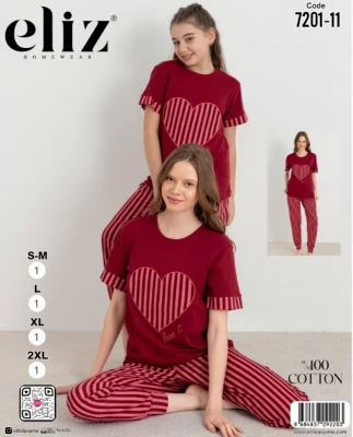 ELİZ 7201-11 BAYAN MANŞETLİ PİJAMA TAKIM BORDO