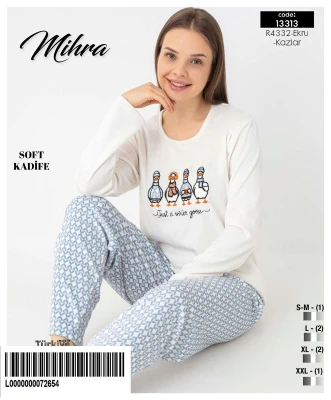 MİHRA 13313 R4332 KADİFE UZUN KOLLU ALT UZUN PAÇA REÇMELİ PİJAMA TAKIMI