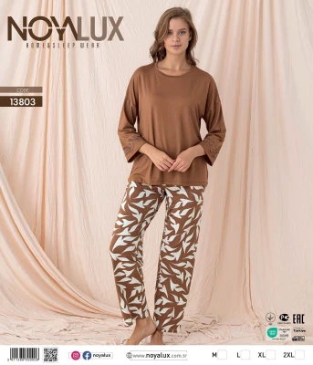 NOYALUX 13803 BİSİKLET YAKA KADIN PİJAMA TAKIMI KAHVE M-XXL