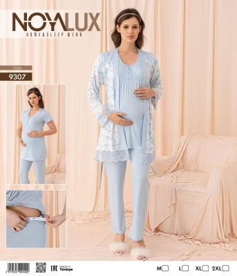 NOYALUX 9307 HAMİLE PİJAMA TAKIMI MAVİ
