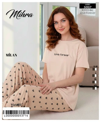 MİHRA 50107 R3105 MİLAN KISA KOL ALT UZUN PİJAMA T
