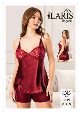 MİSS LARİS 3119 SATEN ŞORTLU GECELİK TAKIMI BORDO