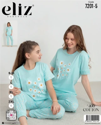 ELİZ 7201-5 BAYAN MANŞETLİ PİJAMA TAKIM MAVİ