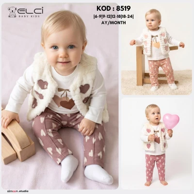 ELCİBABY 8519 KIZ BEBEK 3'LÜ TAKIM 6-24 AY