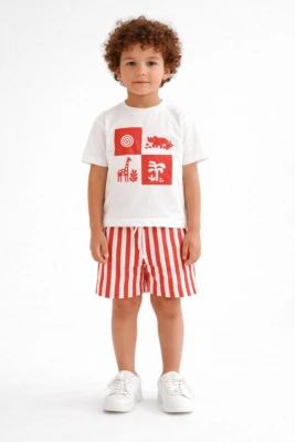 MAHLA KİDS 20104 ANİMAL BASKILI ŞORTLU TAKIM ORANJ