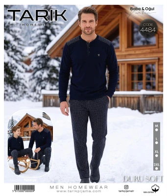 TARIK 4484 ERKEK NAKIŞLI PİJAMA TAKIMI LACİVERT M-XXL
