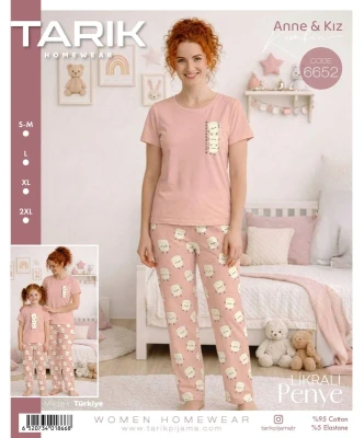 TARIK 6652 WOMEN MARSHMALLOW PRINTED PAJAMA SET PINK S-2XL