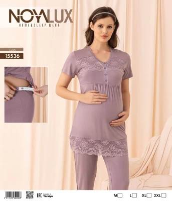 NOYALUX 15536 HAMİLE PİJAMA TAKIMI LİLA